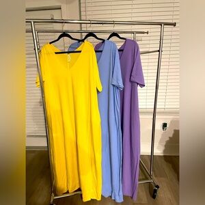PLUS SIZE MAXI DRESS, 3 DRESS BUNDLE SIZE 3X, SPRING BLUE, YELLOW, LAVENDER